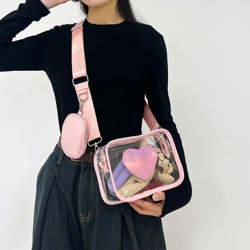 Clear PVC Crossbody Bag with Heart Pattern & Mini Coin Purse