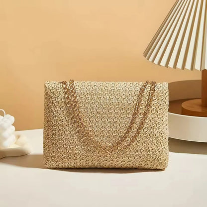 Straw Woven Crossbody Bag for Women – Handmade Beach Shoulder Clutch