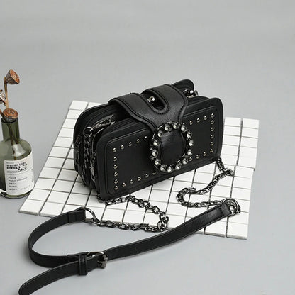 Rivet Crossbody Bag for Women – Small Square Chain Shoulder Bag