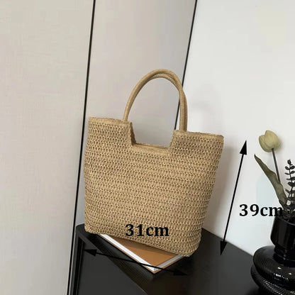 Handmade Straw Woven Round Beach Tote Bag