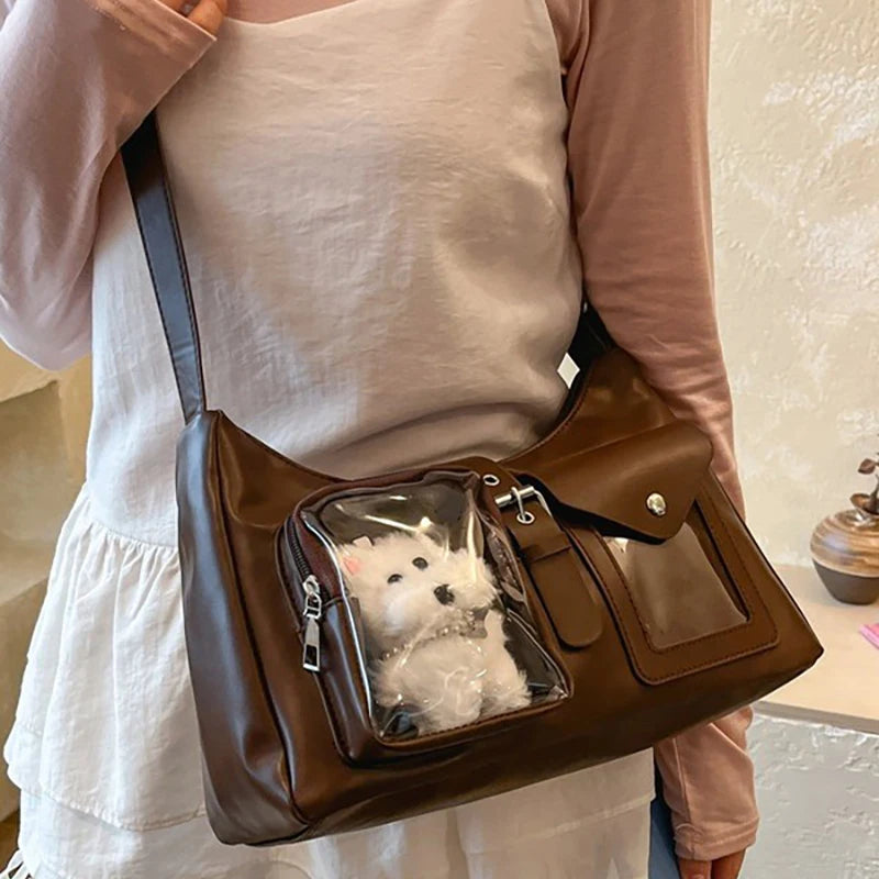 Y2K Clear Window Crossbody Bag – Multi-Pocket Shoulder Purse