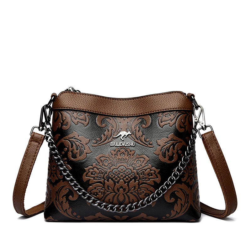 Vintage Embossed Leather Crossbody Bag for Women – Luxury Designer Shoulder Bag