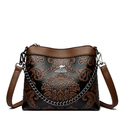 Vintage Embossed Leather Crossbody Bag for Women – Luxury Designer Shoulder Bag