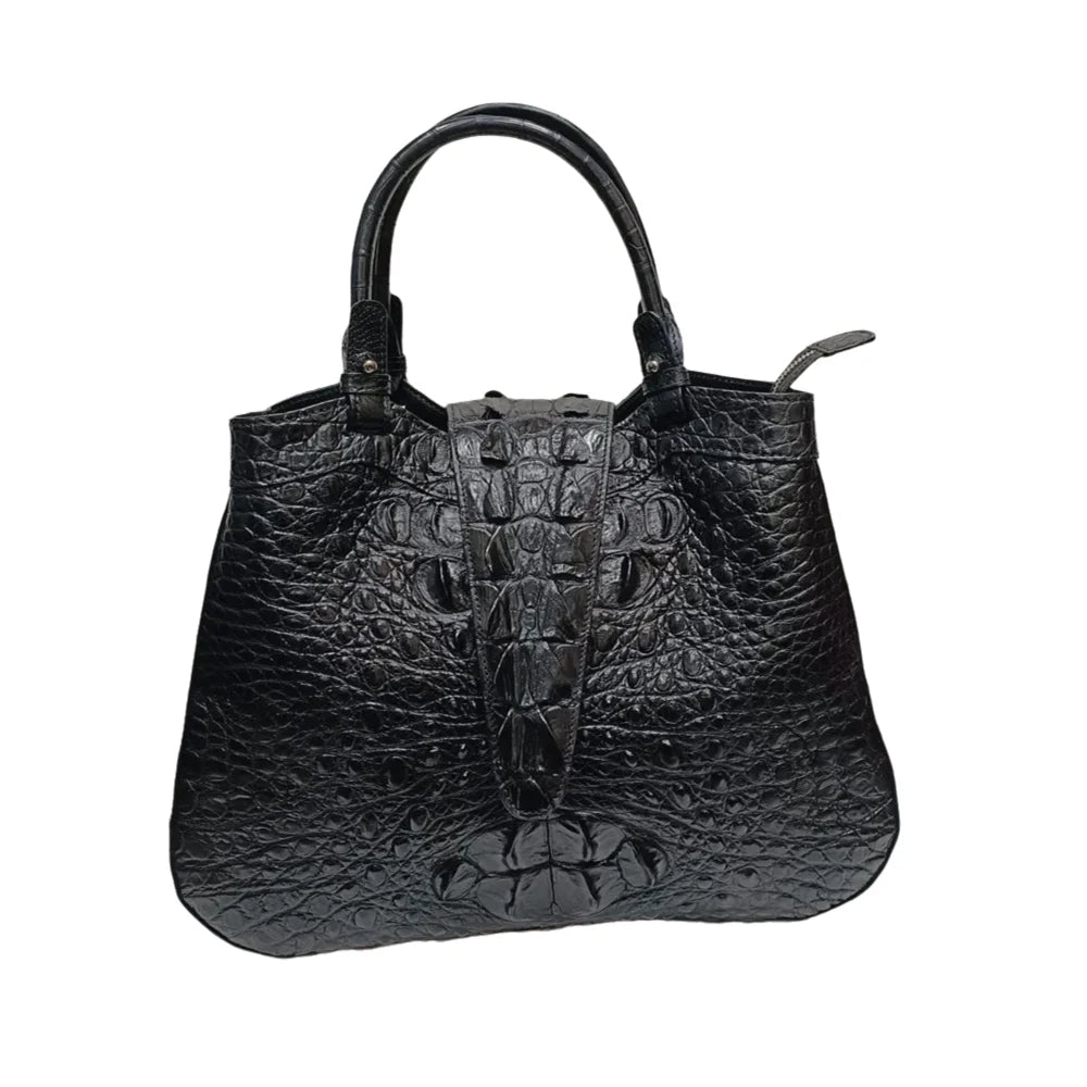 Crocodile Leather Women's Handbag – Large Black Tote Bag