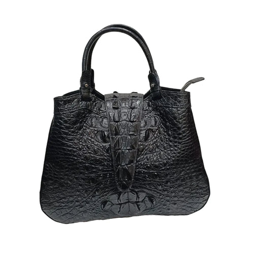 Crocodile Leather Women's Handbag – Large Black Tote Bag