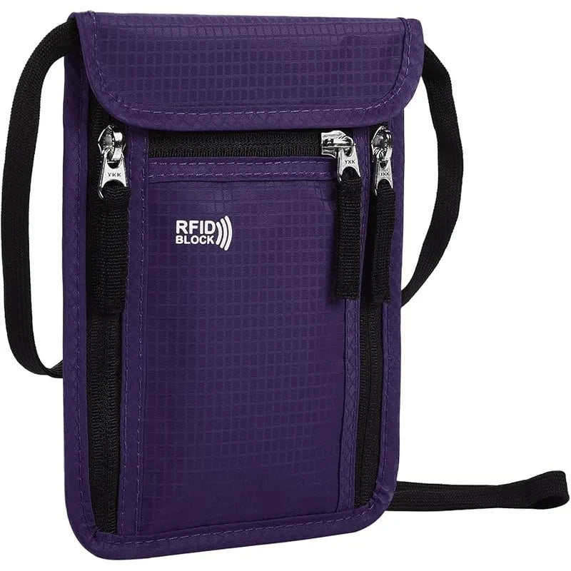 RFID Blocking Neck Wallet & Family Passport Holder Travel Organizer