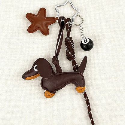 Dachshund Keychain Bag Charm – Sausage Dog Pendant with Star & 8-Ball