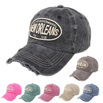 Vintage Washed Cotton Baseball Cap – New Orleans Embroidered Snapback