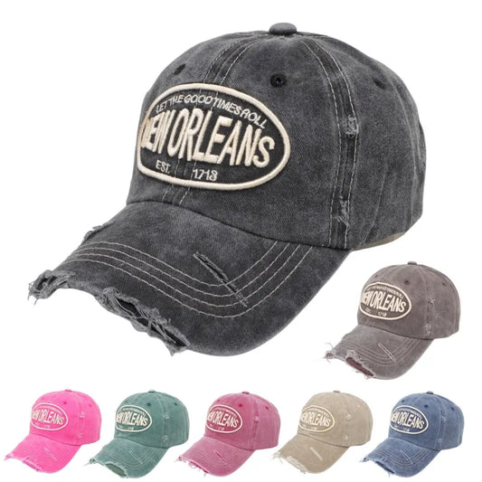 Vintage Washed Cotton Baseball Cap – New Orleans Embroidered Snapback