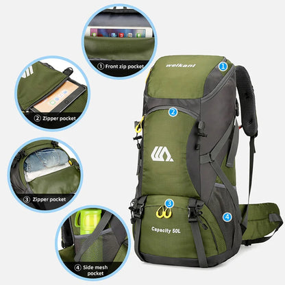 50L Hiking Backpack – Waterproof Travel Bag with Rain Cover