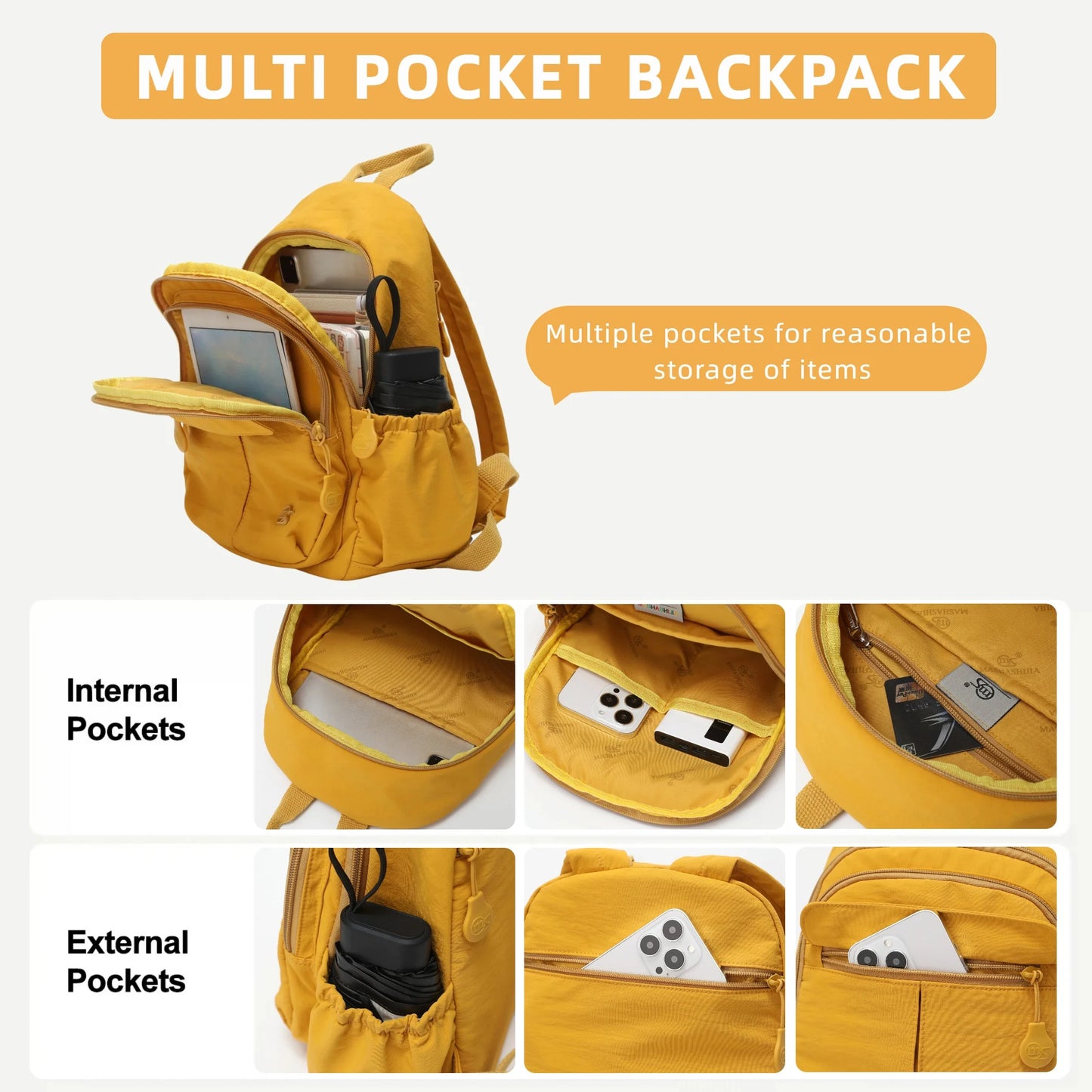 Mini Nylon Backpack for Women – Multi-Pocket Travel & Daily Bag
