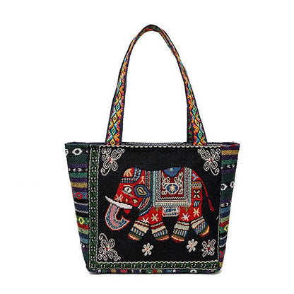 Embroidered Canvas Tote Bag – Ethnic Boho Shoulder Handbag