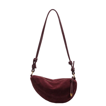 Faux Suede Dumpling Hobo Bag – Women's Crossbody Shoulder Bag