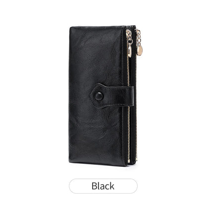 Women's Vintage Double Zip Long Wallet PU Leather Large Capacity