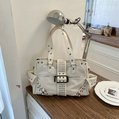 Punk Rivet Shoulder Bag – Y2K Retro Multi-Pocket Underarm Handbag