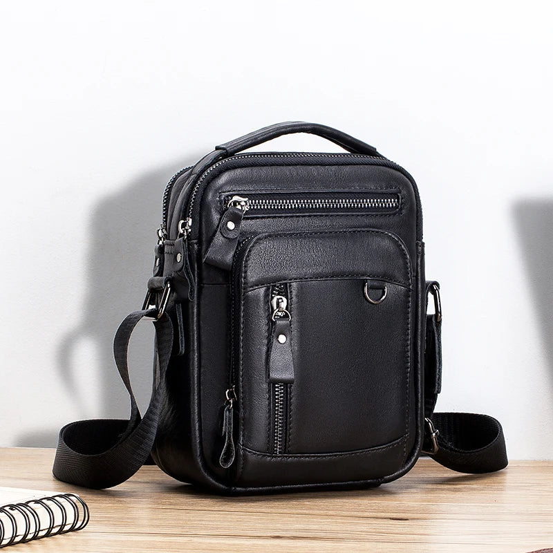 Genuine Leather Men's Crossbody Shoulder Bag – Multifunctional