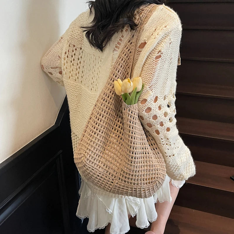 Knit Crochet Hobo Shoulder Bag – Women's Mesh Beach Tote