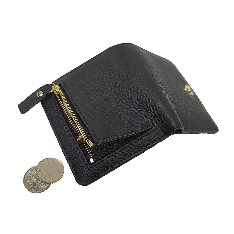 Genuine Leather Heart Charm Short Wallet for Women