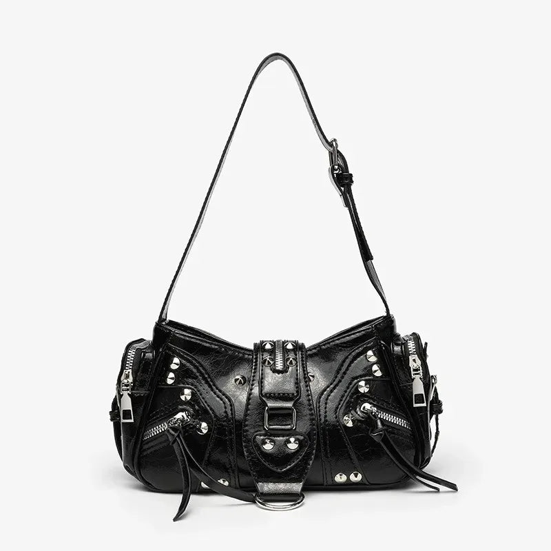 Women's Luxury Rivet Leather Handbag – Vintage Oil Wax PU Purse