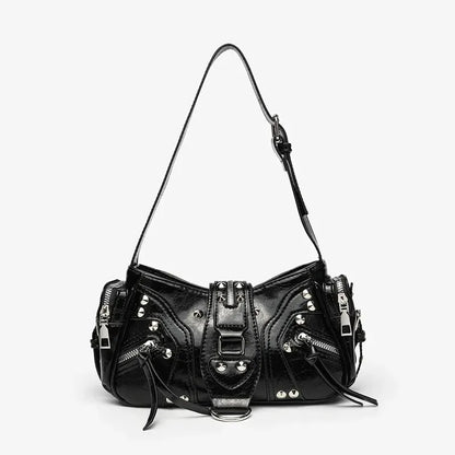 Women's Luxury Rivet Leather Handbag – Vintage Oil Wax PU Purse