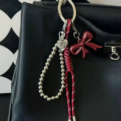 Bow Charm Keychain with Beaded Rope & Bag Pendant