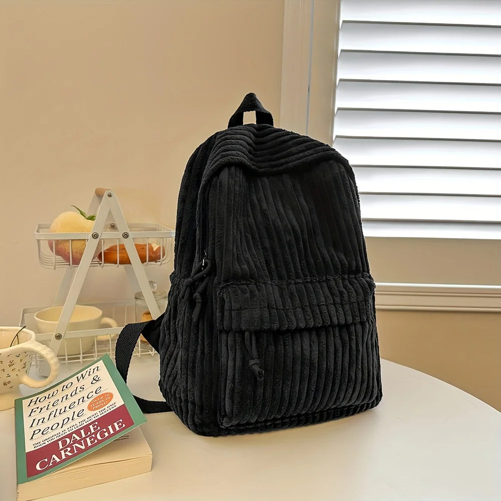 Corduroy Backpack – Korean Style Versatile Women's School Bag