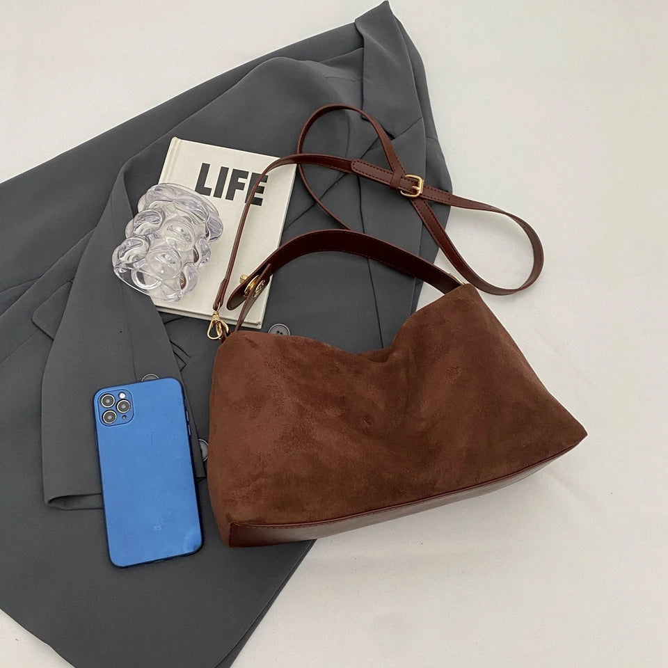 Crossbody Shoulder Bag for Women – Textured Suede Small Tote