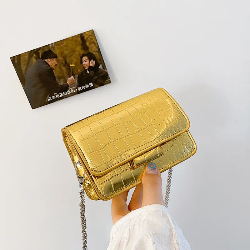 Y2K Crocodile Pattern Chain Shoulder Bag – Mini Crossbody Purse