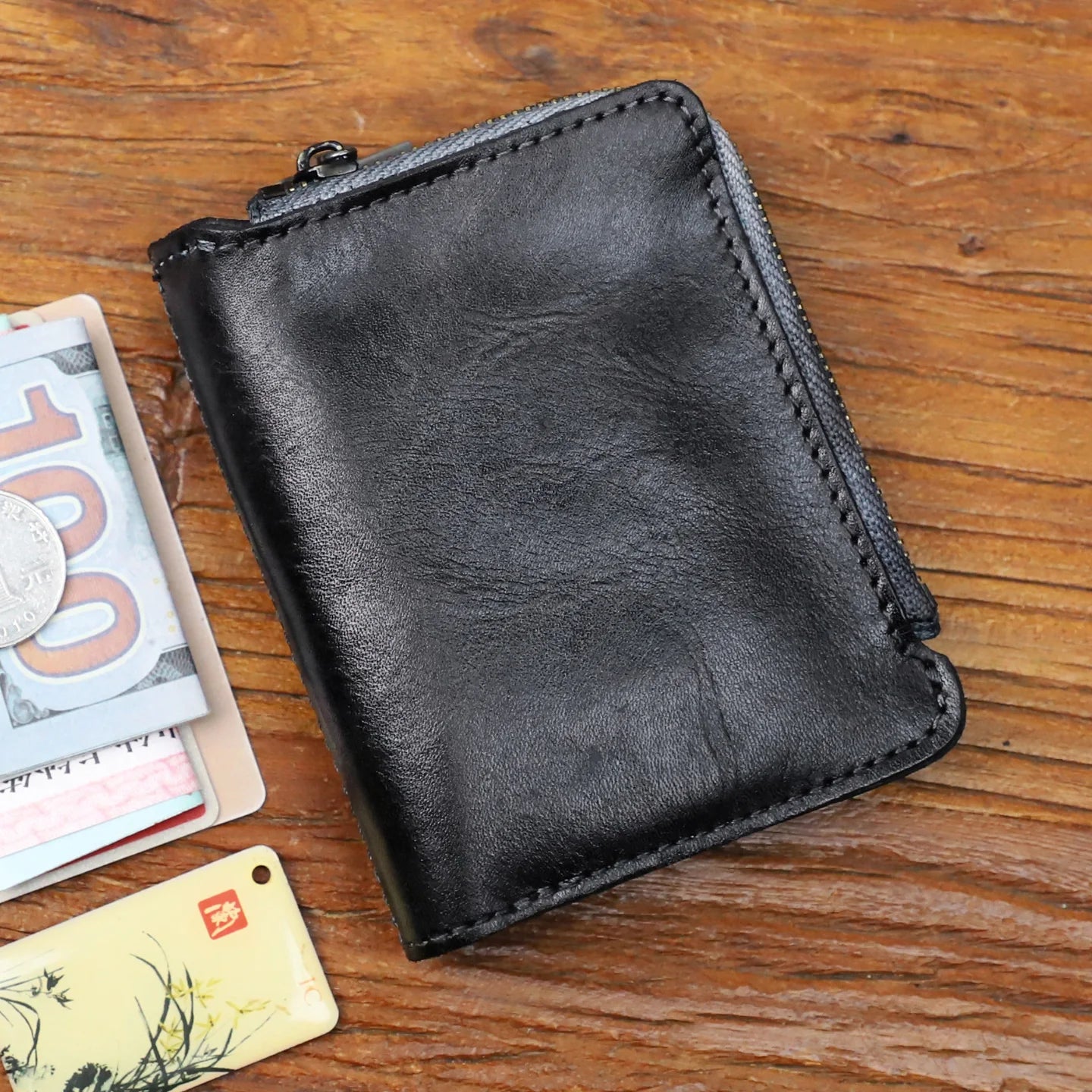 Men's Genuine Leather Zipper Card Holder Wallet