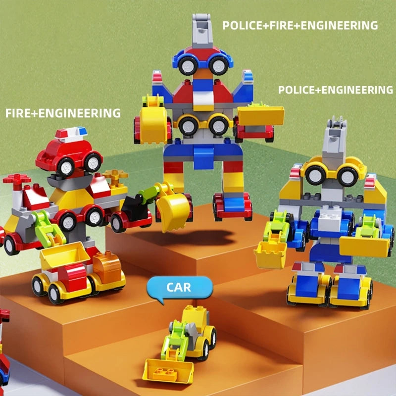 Large Particle Building Blocks Engineering Vehicle Set for Kids – Excavator & Cars