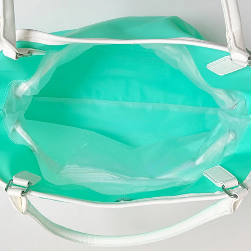 Clear Pvc Waterproof Large Capacity Jelly Candy Color Tote Bag Women Lightweight Shopper Pouch
