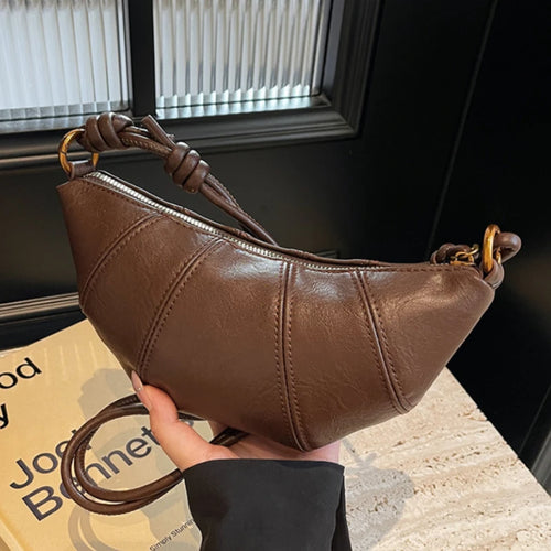 Leather Dumpling Crossbody Bag – Retro Crescent Shoulder Bag for Women