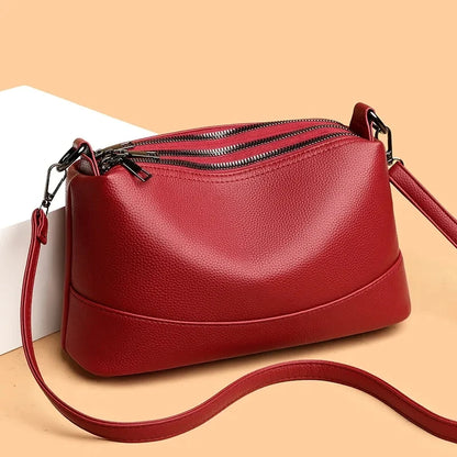 PU Leather Crossbody Bag for Women – Multi-Zip Shoulder Bag