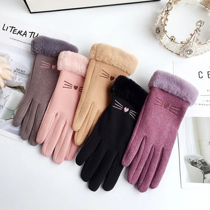 Touchscreen Winter Gloves with Faux Fur Cuff – Warm Knit Gloves for Women & Men