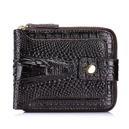 Men's Leather Wallet – Crocodile Pattern Zip-Around with Card Slots