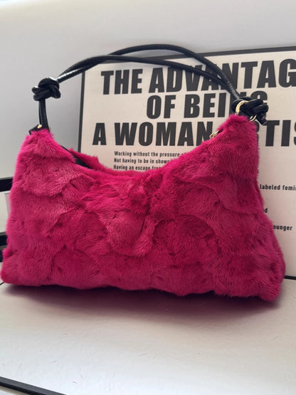Real Fur Shoulder Bag Women Mink Hair Designer Luxury Handbag Trend Casual Elegant Female Bags