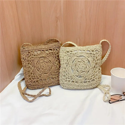 Hollow Straw Crossbody Bag – Handmade Women Beach & Travel Messenger Clutch