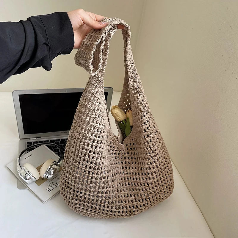 Knit Crochet Hobo Shoulder Bag – Women's Mesh Beach Tote