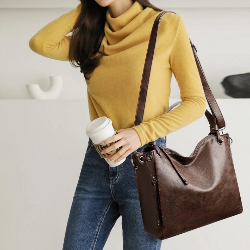Large Leather Tote Handbag for Women – Shoulder & Crossbody Bag