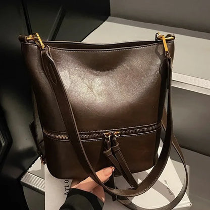 Cross-Border Retro Bag Women S Autumn Winter Versatile Commuter Shoulder Bucket Premium Messenger