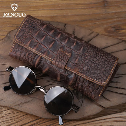 Genuine Leather Sunglasses Case – Handmade Crocodile Pattern Eyewear Holder