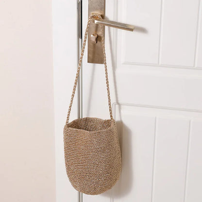 Handwoven Straw Bucket Bag – Boho Crossbody Tote