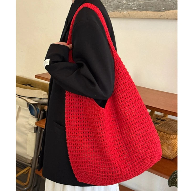 Crochet Shoulder Bag Women's Large Woven Beach Tote