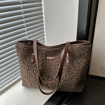 Lamb Wool Tote Bag – Women's Plush Shoulder Handbag