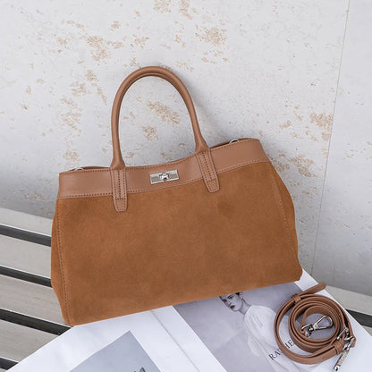 Women's Suede Leather Shoulder Bag – Soft Cowhide Handbag