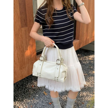 Rivet Bowling Bag – Women's Luxury PU Leather Shoulder Bag