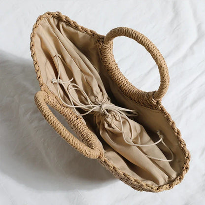 Large Half-Moon Straw Bag – Handmade Women Beach Basket Handbag