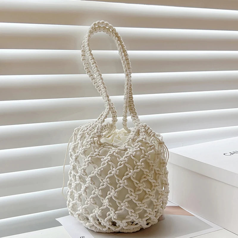 Straw Woven Bucket Bag for Women – Boho Beach Handbag