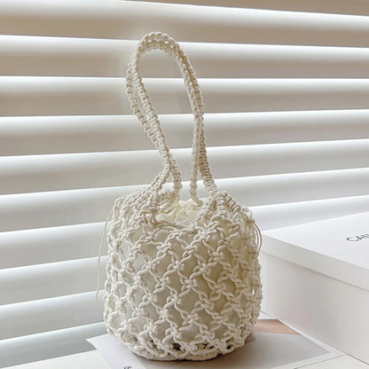 Straw Woven Bucket Bag for Women – Boho Beach Handbag