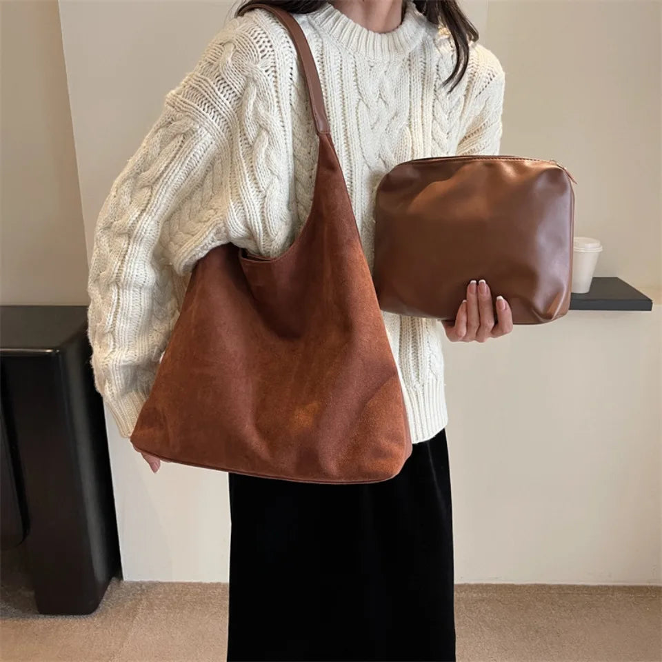 Soft Suede Hobo Shoulder Bag for Women – Large Luxury Handbag